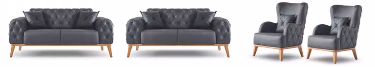 Stilvolles Arbeitszimmer Set Designer 2x 2-Sitzer 2x Ledersessel 4tlg