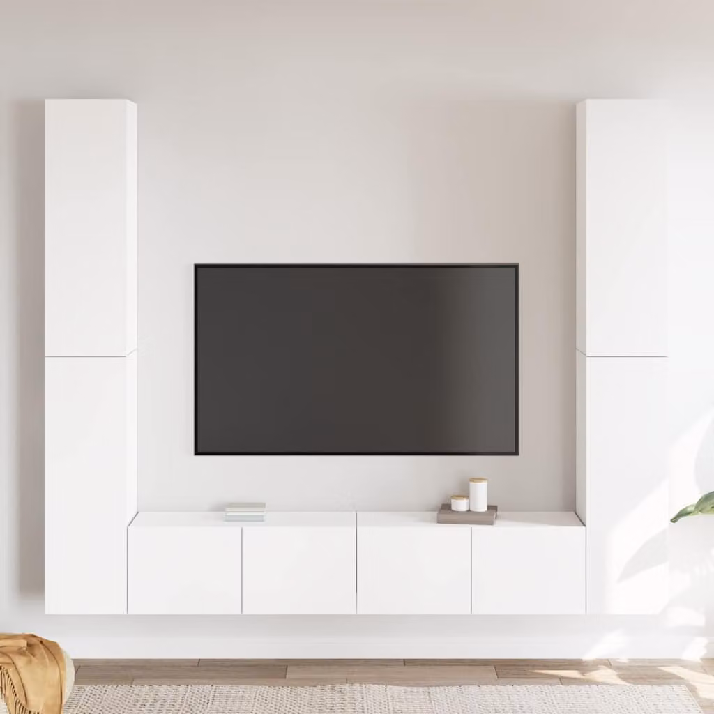 Set di mobili porta TV vidaXL da 6 pezzi in legno multistrato e MDF bianco per soggiorno moderno con montaggio a parete