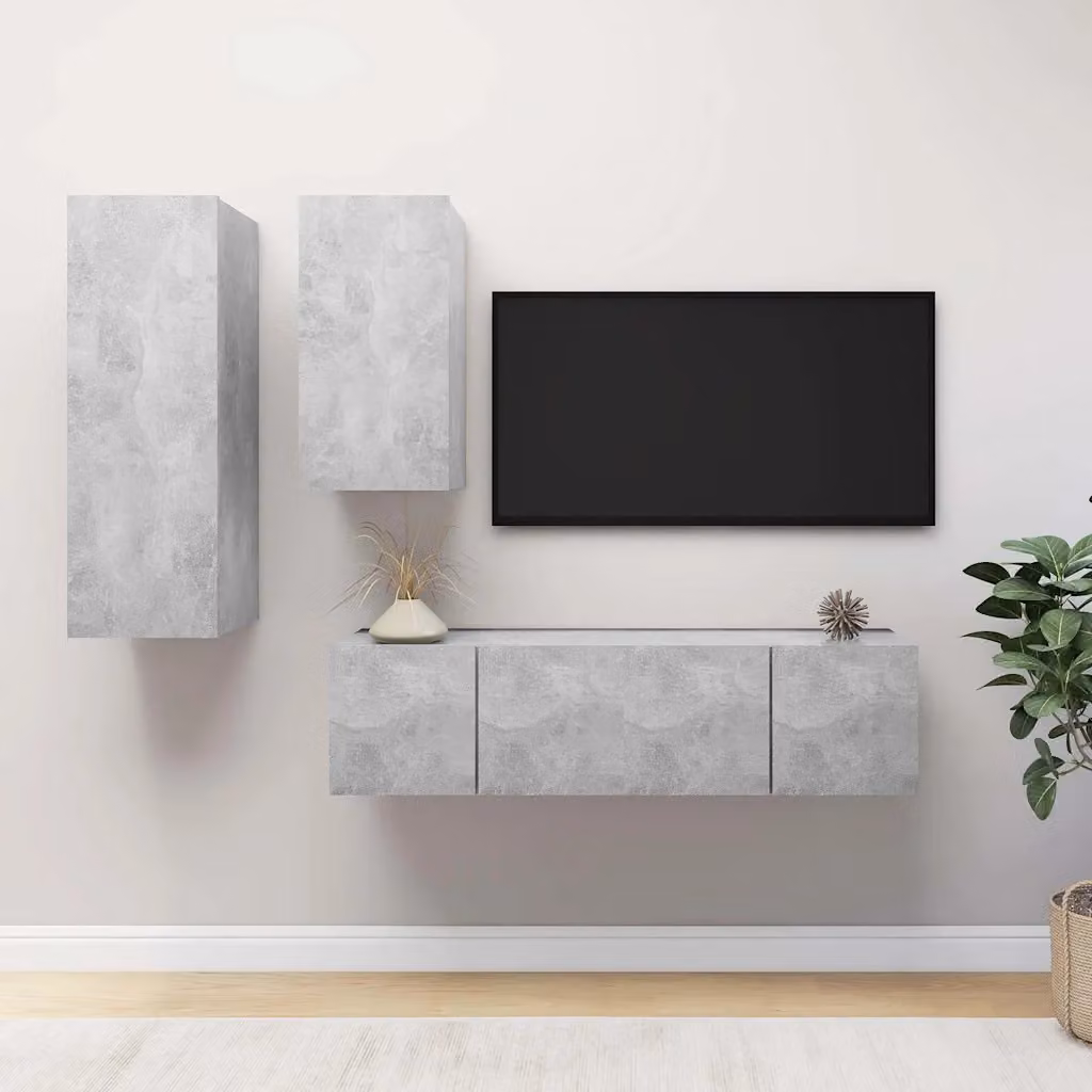 vidaXL Set di Mobili Porta TV Moderno 4 Pezzi Grigio Cemento in Legno e MDF per Soggiorno L: 90 cm, P: 60 cm, H: 30 cm