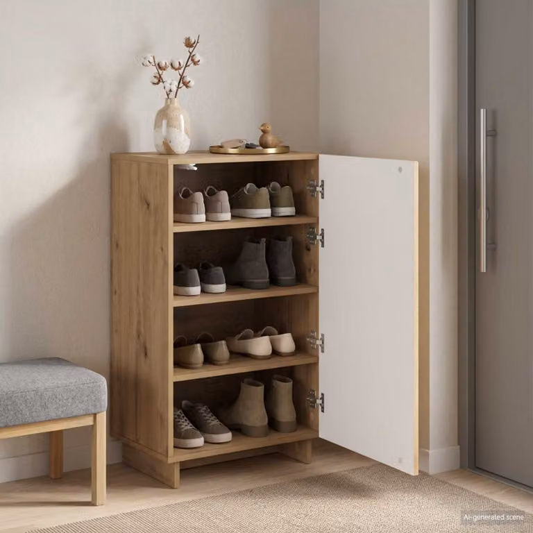 Scarpiera moderna vidaXL in legno rovere con ante a battente, L/P/H: 48 x 38 x 87,5 cm