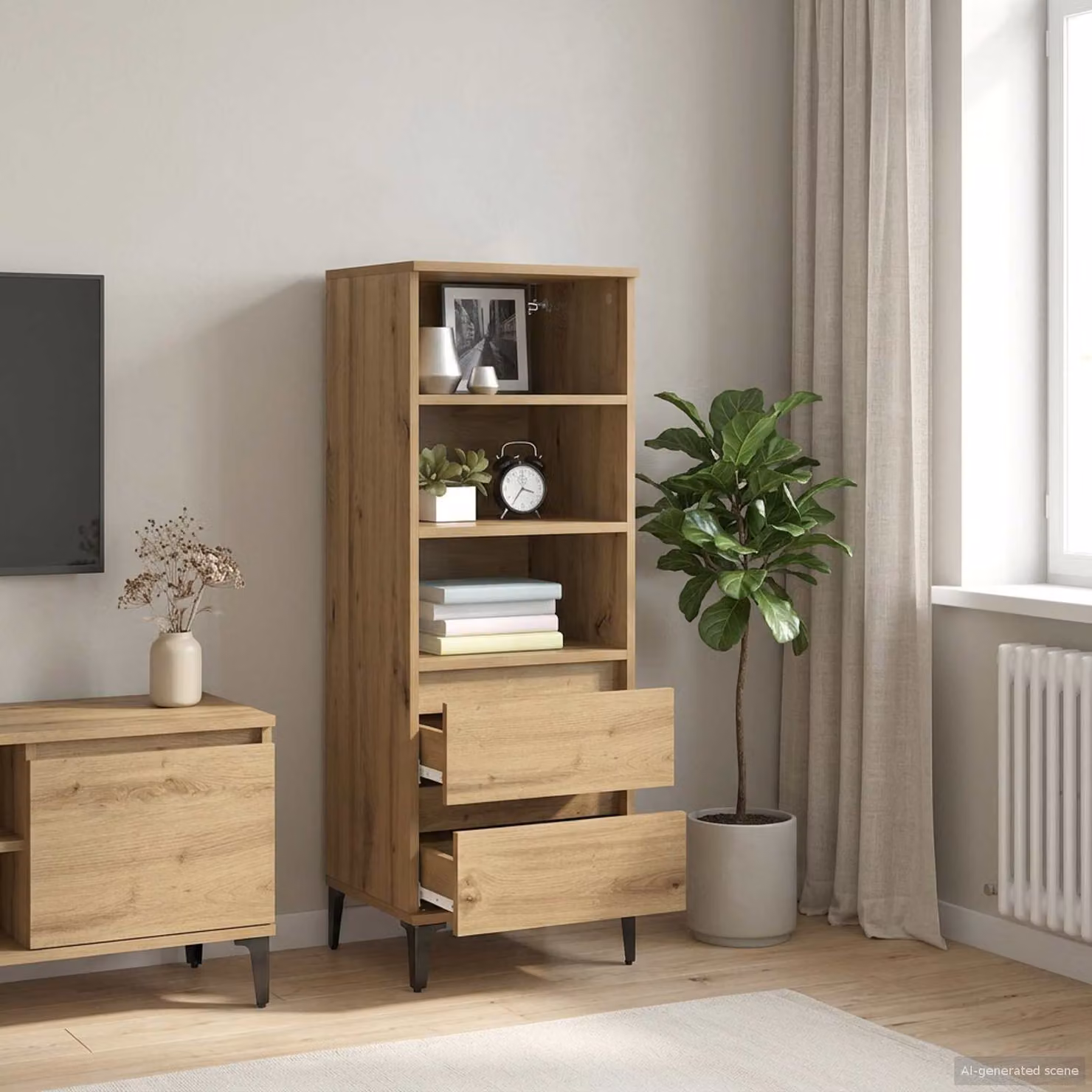 Credenza moderna vidaXL in legno e metallo color rovere, L/P/H: 40 x 36 x 110 cm