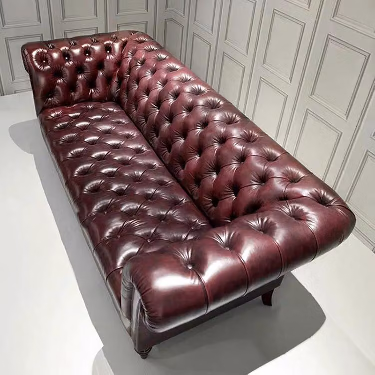 Englische Chesterfield Couch Dreisitzer Sitz Polster Sofa Braun Knöpfe Designer