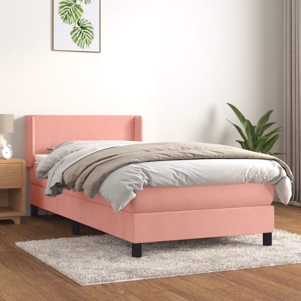 The Living Store Letto a molle con materasso Rosa 80x200 cm Velluto
