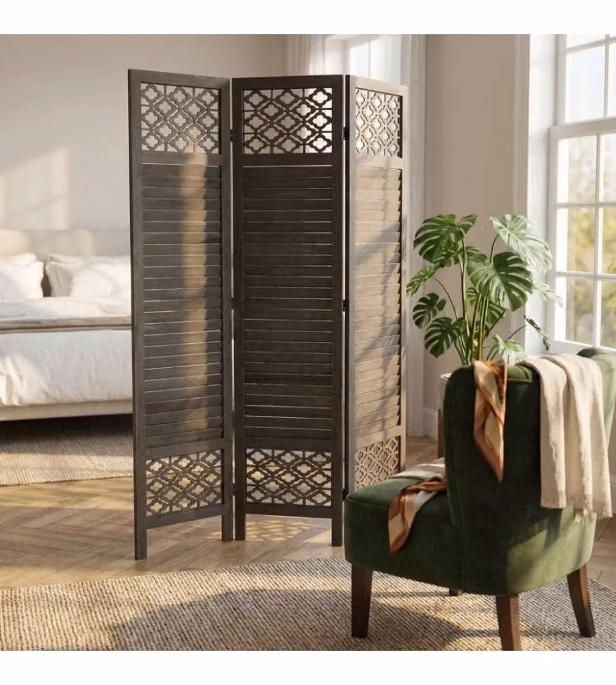 Separè Cosma in Legno Pieghevole Nero e Grigio Opaco Stile Country H 170 x L 40 x P 40 cm – 1