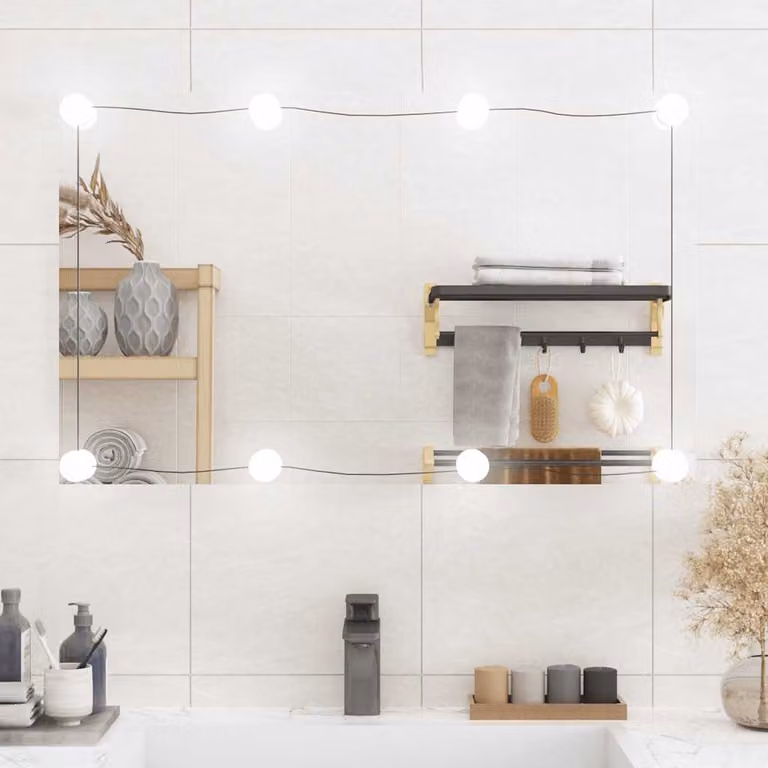 Specchio da parete rettangolare con luci LED vidaXL, L: 50 cm, H: 80 cm, Argento e Trasparente