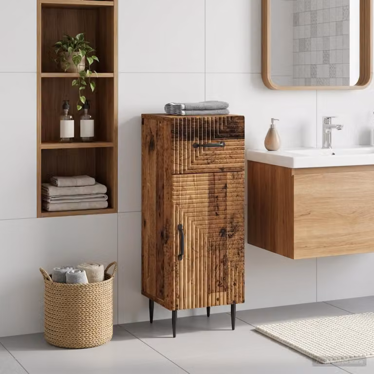 Mobiletto da bagno vidaXL HAARLEM in legno e metallo, colore marrone e nero, L: 30 cm, P: 31 cm, H: 80 cm