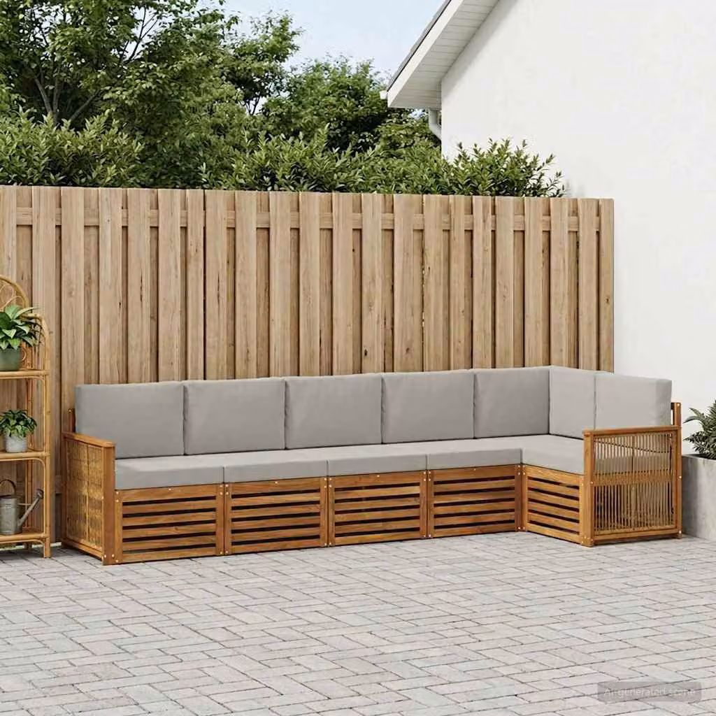 Set di divani da esterno vidaXL a forma di L in legno di acacia con cuscini, beige e grigio chiaro
