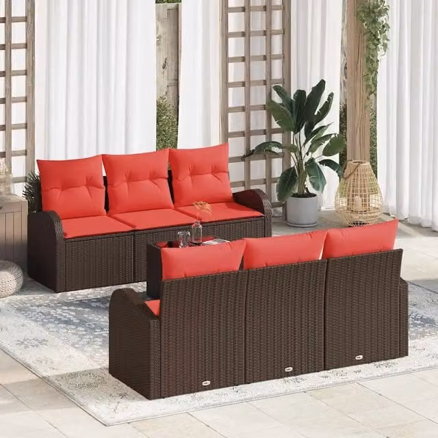 Set Divano da Giardino 7 pz 6-Numero di posti Beige e Rosso 3354603