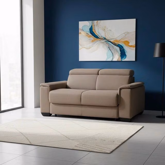 Divano Letto 2 Posti Mercurio TEZETA in Tessuto Marrone con Poggiatesta Regolabile L: 194 cm, P: 83 cm, H: 97 cm – 1
