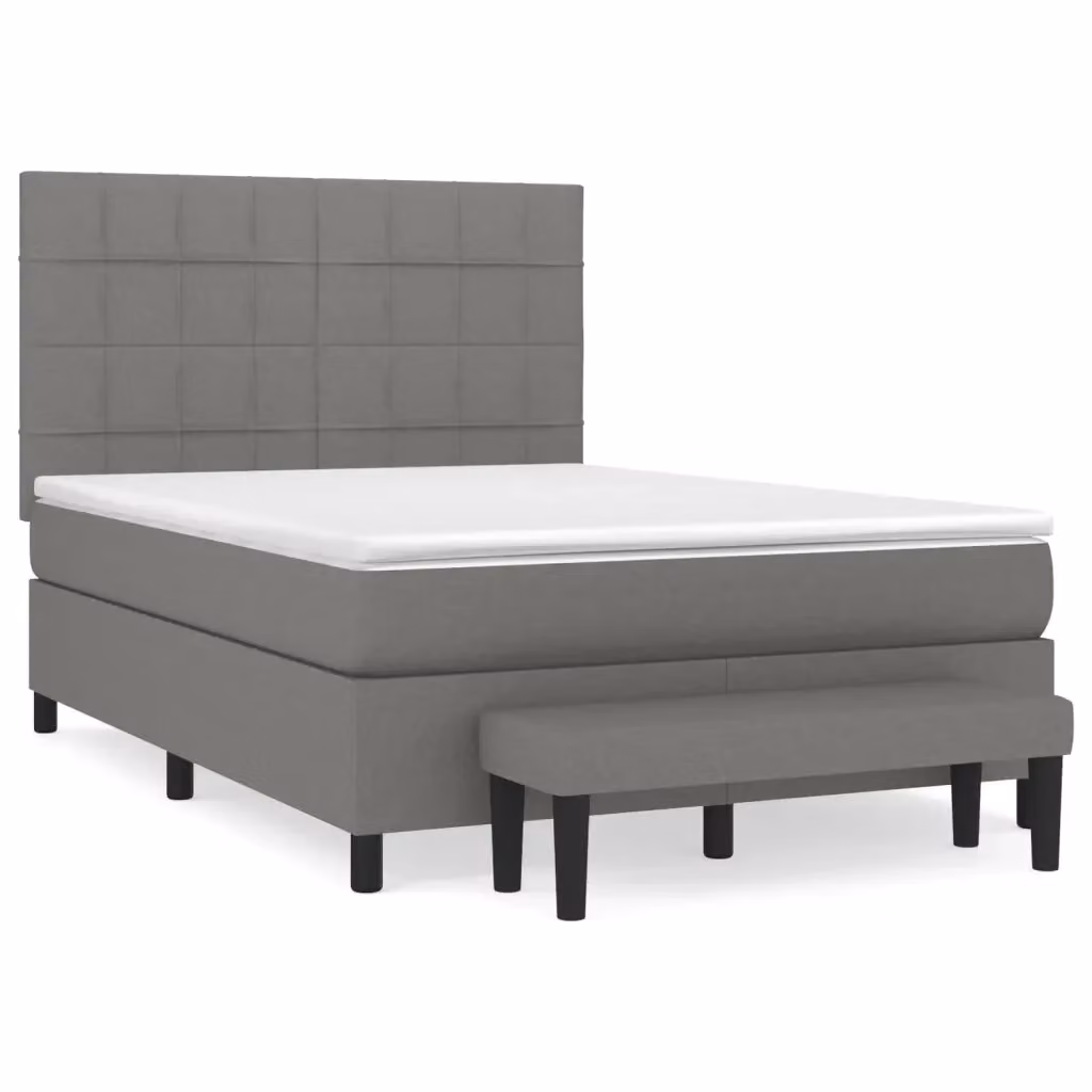 vidaXL Giroletto a Molle Ibrido con Materasso in Tessuto Grigio e Bianco L/P/H: 193 x 144 x 128 cm – 2