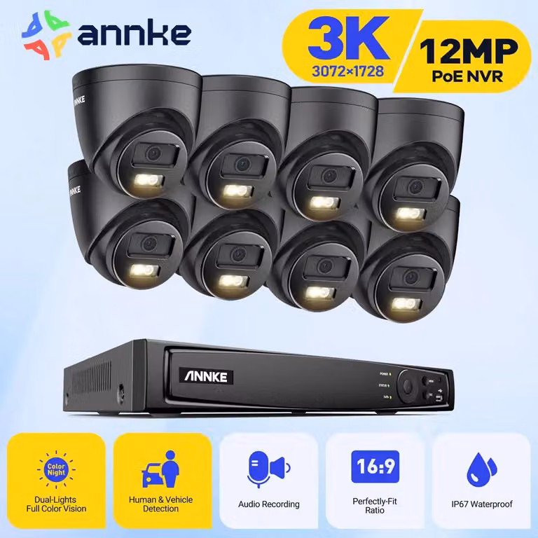 Kit di telecamere di sicurezza a 8 canali, Ultra HD, con registratore NVR, sistema di videosorveglianza 3K e microfono integrato