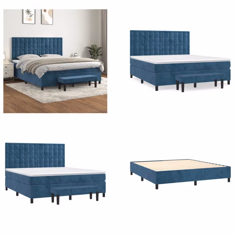 vidaXL Letto a molle con materasso blu scuro 160x200 cm in velluto - Letto a molle - Boxspringbetten - Bett - Schlafzimmermöbel