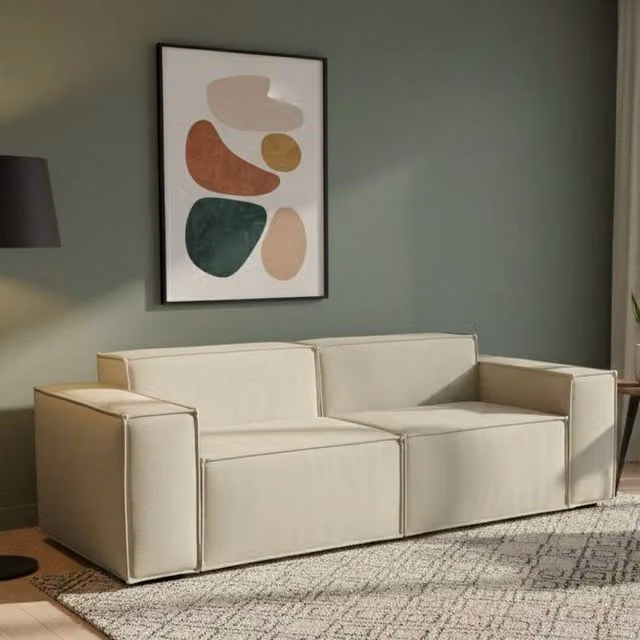 Divano componibile a 2 posti Lepidolite di Talamo Italia, modello moderno in tessuto beige con funzione letto, L: 220 cm, P: 95 cm, H: 70 cm