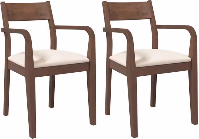 Sedie da Pranzo con Cuscini 2 pz | Sedie da cucina Marrone Legno Massello di Hevea