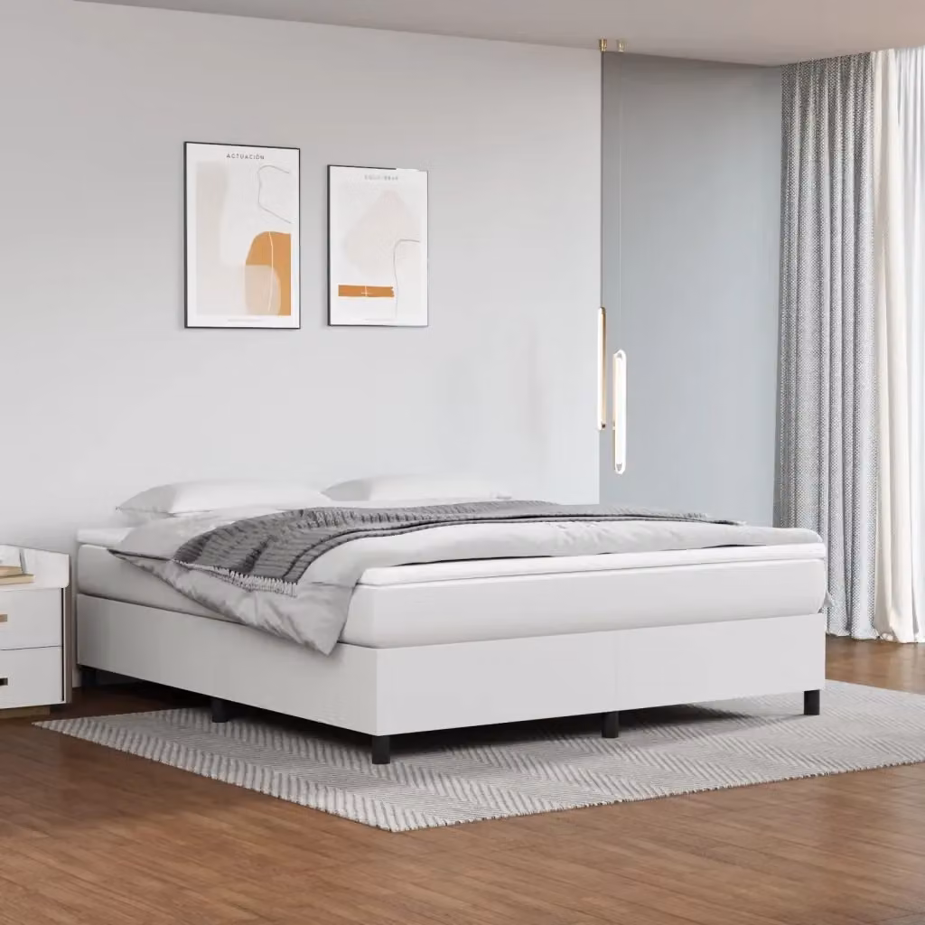 Letto matrimoniale moderno in similpelle bianco con struttura a doghe e rete a molle L/P: 180 x 200 cm – 2