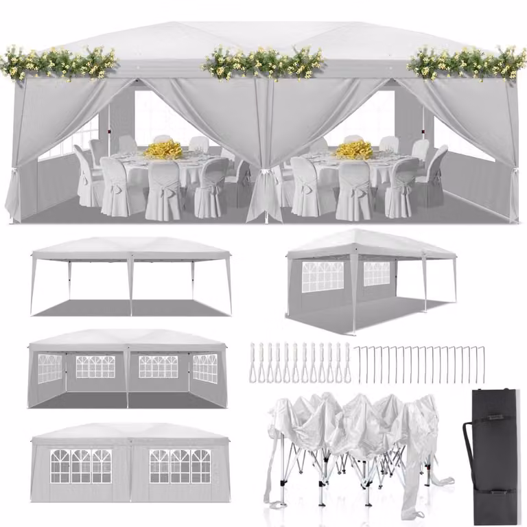 Tenda pop-up 3x6 metri, impermeabile, resistente al freddo, con altezza regolabile, protezione UV 50+, struttura in acciaio, 6 pannelli laterali, colore bianco