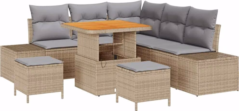 Set Divano da Giardino con cuscino 8 pcs Beige Poly Rattan