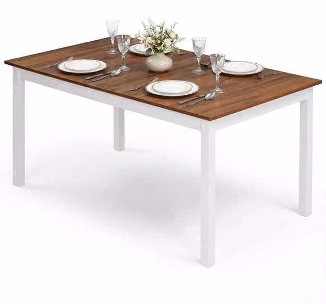 Tavolo da pranzo con gambe in legno di gomma massello, Tavolo rettangolare in stile rustico per sala da pranzo soggiorno Marrone