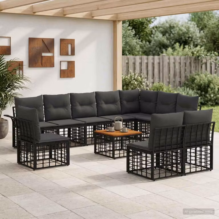 Maison Exclusive - Set da esterno per divano, 11 pezzi, colore nero e grigio scuro, materiale: poliestere