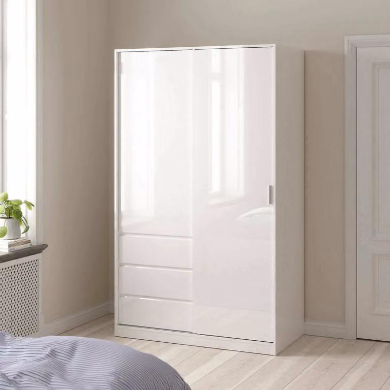Dmora Guardaroba 2 Ante Sanjose 60x200.4h cm Bianco Bianco Lucido, Appendiabiti 2 Ante