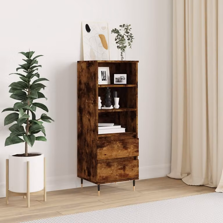 Credenza in stile industriale vidaXL in legno multistrato e metallo, colore Rovere Fumo, L: 40 cm, P: 36 cm, H: 110 cm
