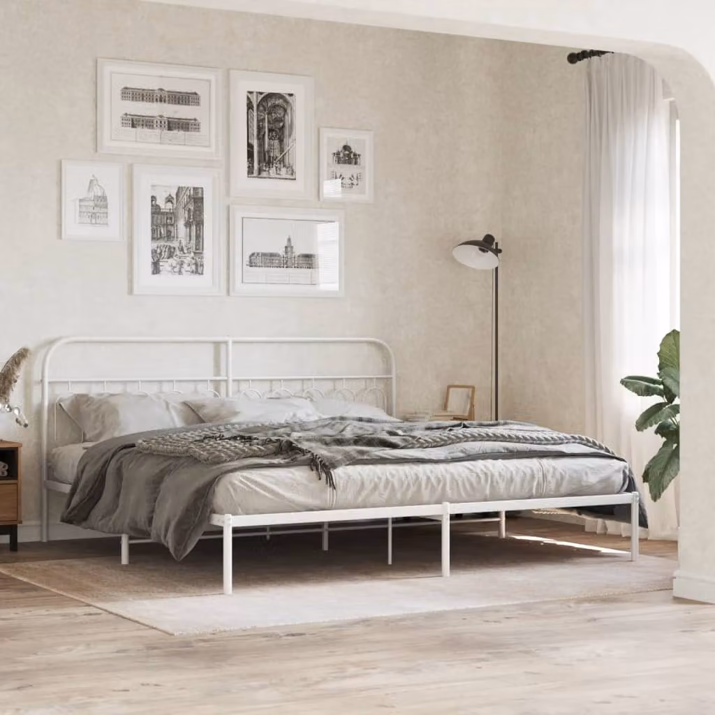 vidaXL Giroletto con Testiera in Metallo Bianco 200x200 cm