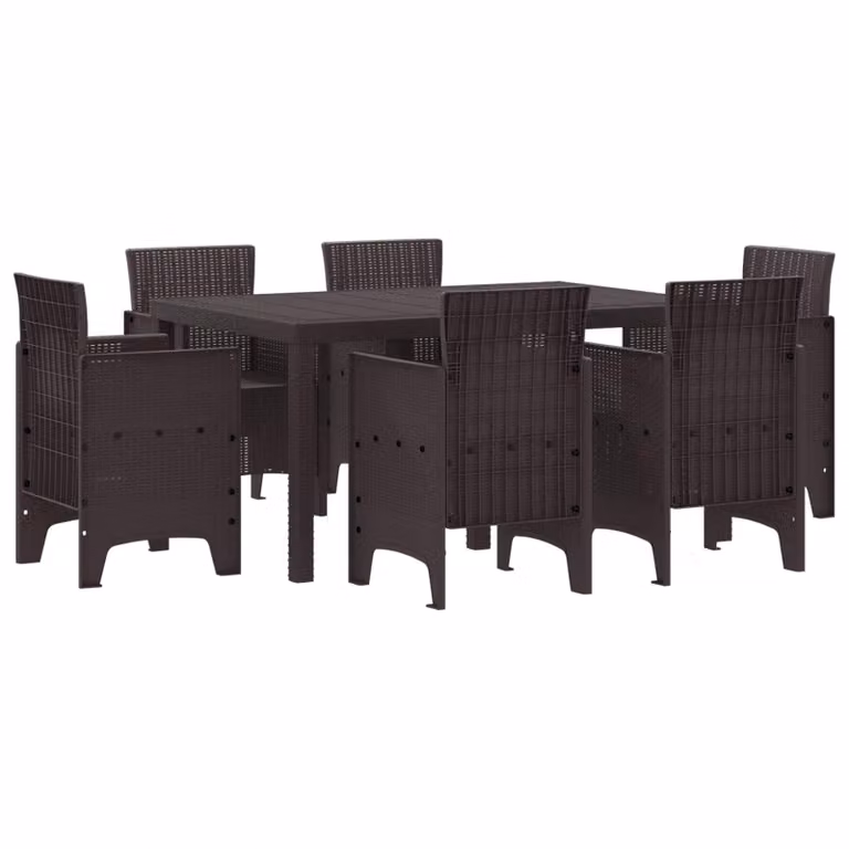 Set da pranzo per giardino e terrazzo vidaXL in 7 pezzi in rattan marrone con tavolo rettangolare e sedie moderne
