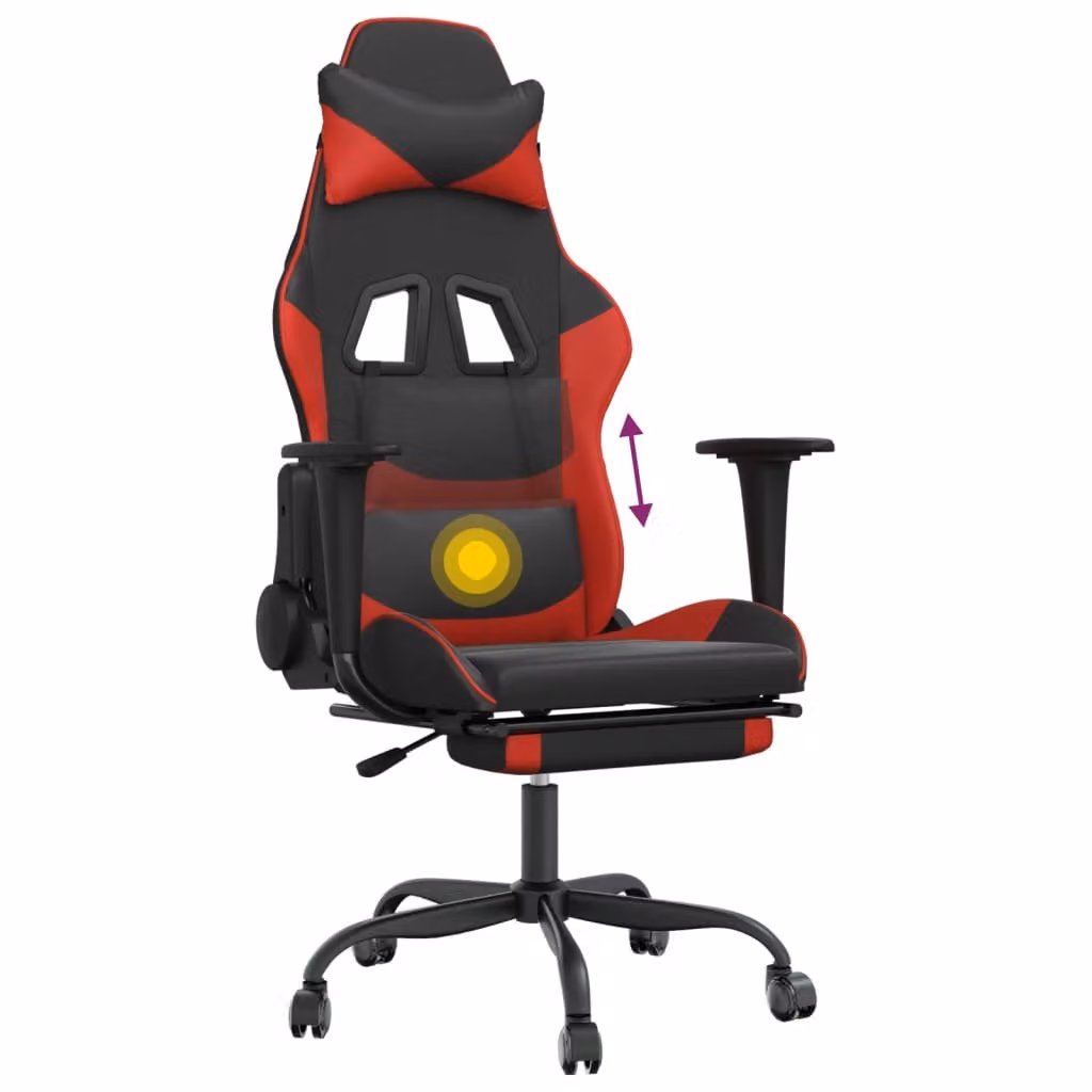 Sedia da Gaming Massaggio Poggiapiedi Nero e Rosso Pelle finta