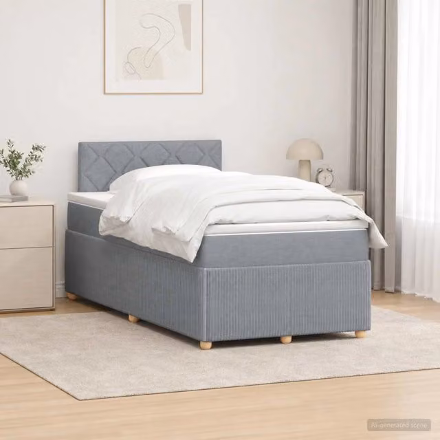 Letto box spring con materasso vidaXL in tessuto Grigio e Bianco L/P: 120 x 200 cm