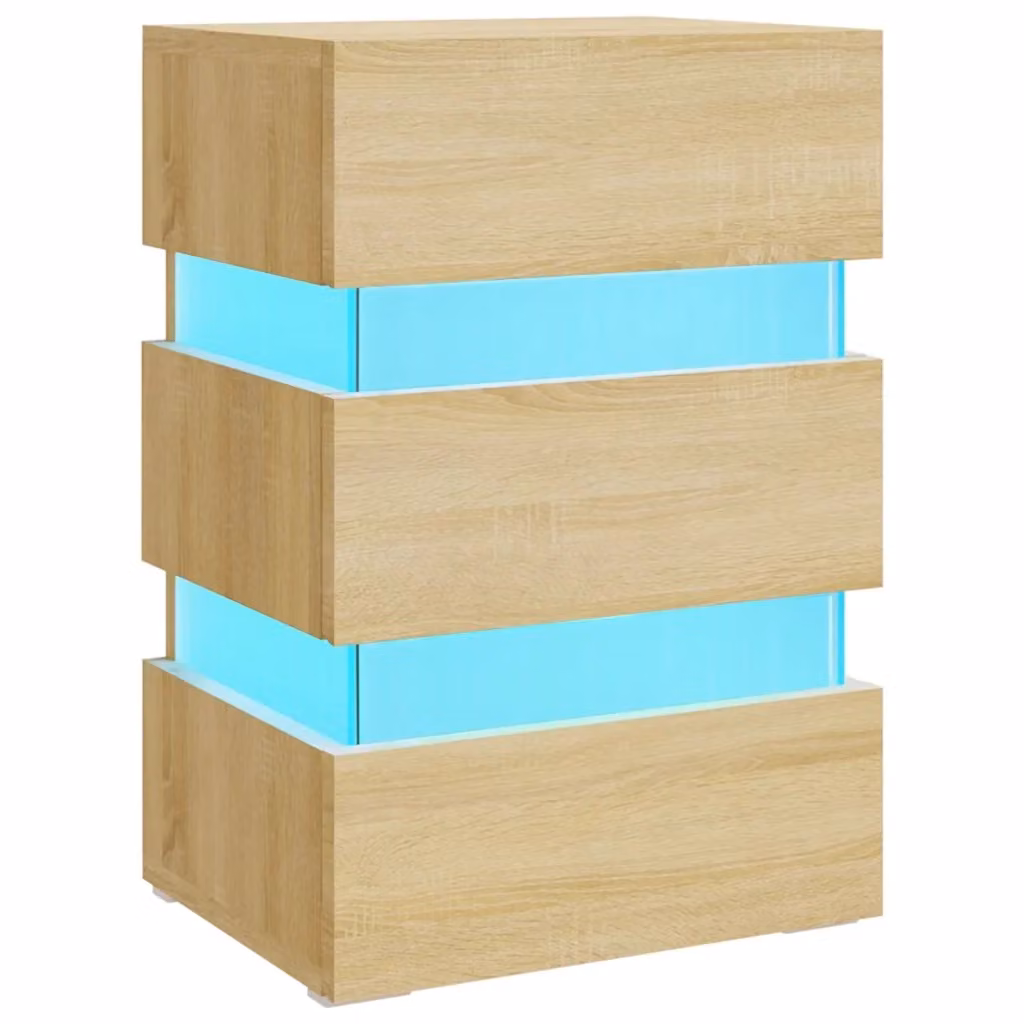 Comodino moderno Design Mania con luci LED integrata in legno marrone, sospeso a parete, L: 45 cm, P: 35 cm, H: 67 cm – 2