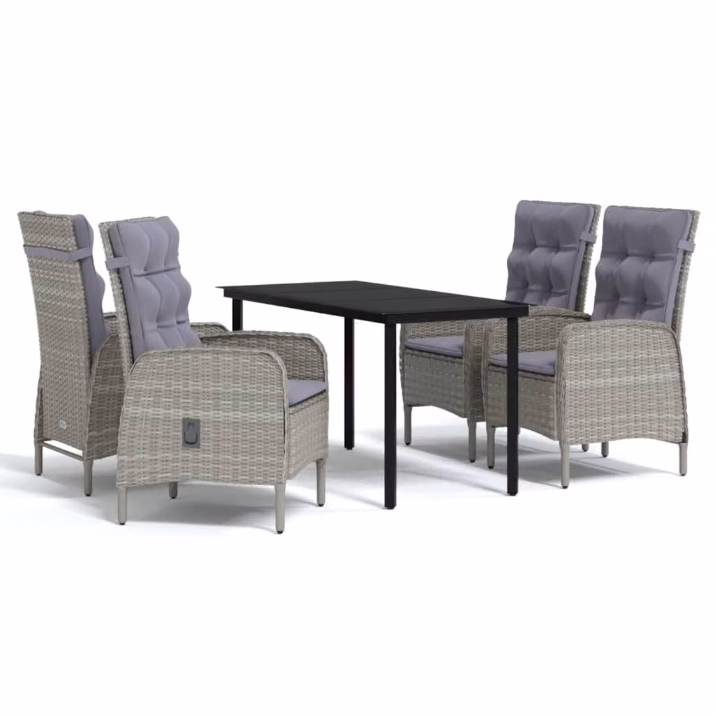 Set da Pranzo da Giardino 5 pz con Cuscini Grigio e Nero