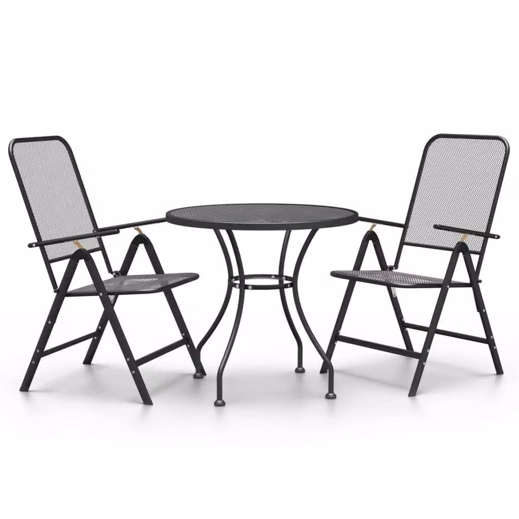 Set da Pranzo per Giardino 3pz Rete Metallica Espansa Antracite
