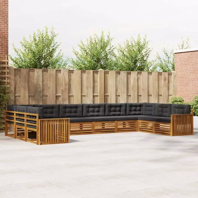 Set di divani da giardino vidaXL in legno di acacia massello con cuscini, composizione a L con orientamento a sinistra, colori beige e antracite – 1