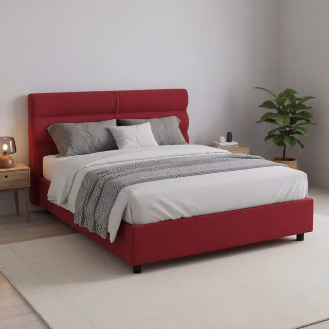 Letto Brinzio DMORA con Materasso Incluso, Rivestimento in Tessuto Rosso, Base con Contenitore Lift Up, L/P: 120 x 200 cm – 1