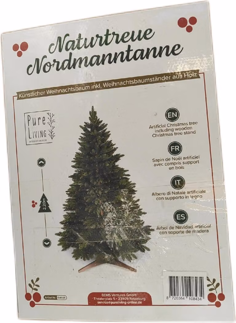 Pure Living albero di Natale artificiale 220Cm naturale denso rami Stand di legno Borsa di stoccaggio Albero di Natale Artificiale