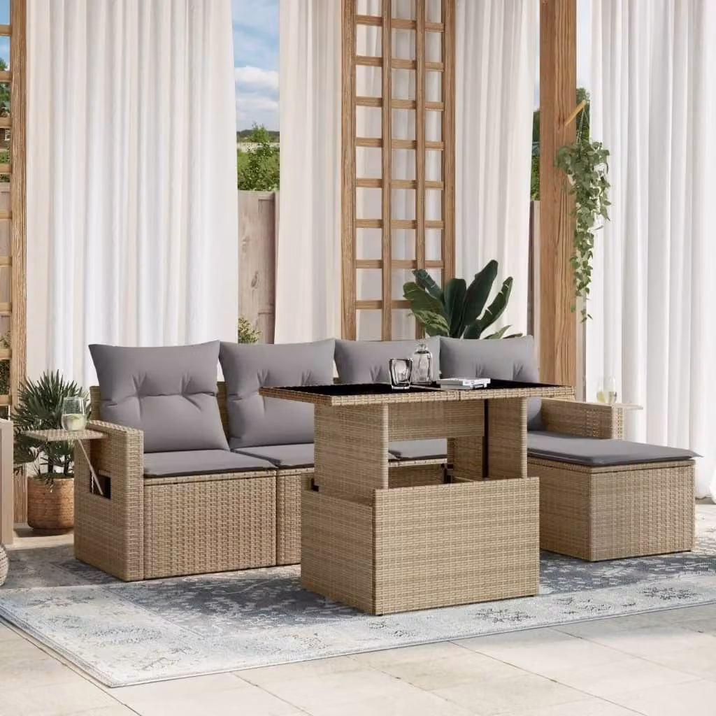 Maison Exclusive - Set Divano da Giardino 6 pz con Cuscini Beige in Polyrattan
