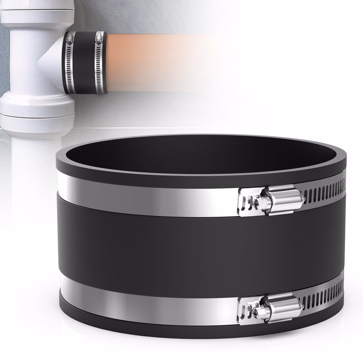 Giunto flessibile in gomma da 125 mm - Collegamento flessibile - Morsetti in acciaio inossidabile - Tubi di sfiato - Tubi flessibili - Gomma EPDM resistente e duratura