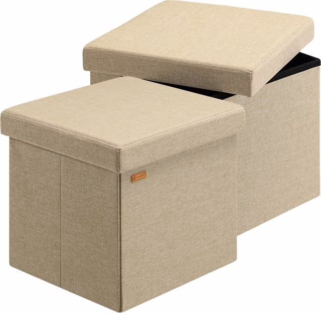 Set di 2 sgabelli pieghevoli Casaria beige in tessuto e legno L/P/H: 38 x 38 x 38 cm – 1