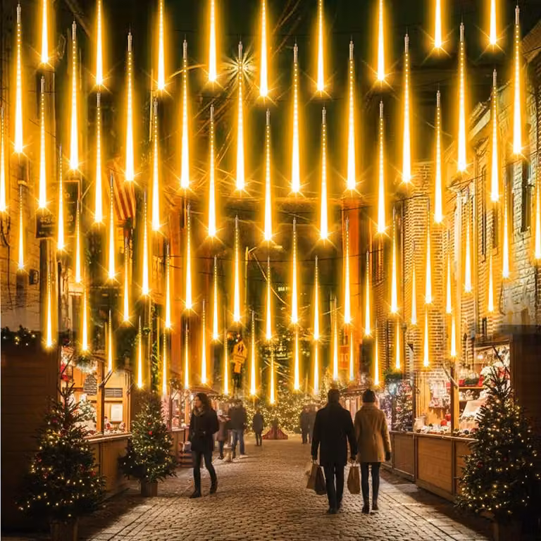 4M Fairy Lights Natale bianco caldo 8 tubi LED Meteor Shower Fairy Lights Pioggia di luci per l'albero di Natale Party Wedding Garden Window Decoration