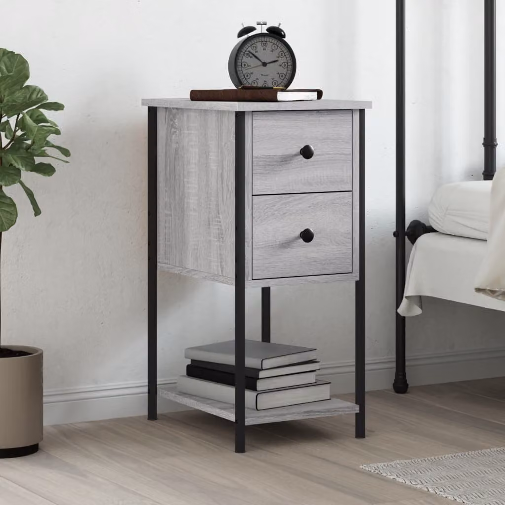 Comodino moderno vidaXL in legno multistrato e metallo, colore grigio, L: 32 cm, P: 42 cm, H: 70 cm