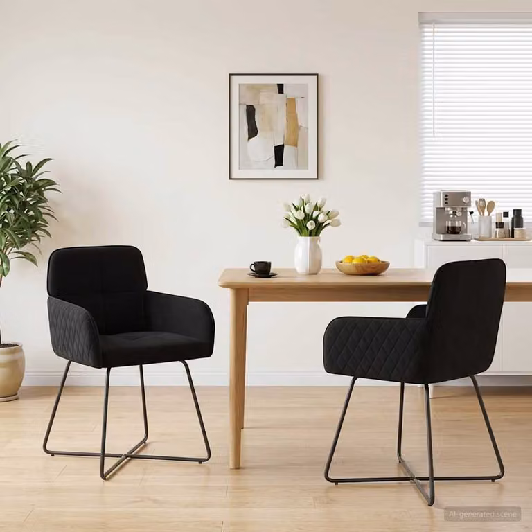 Set di 2 sedie da pranzo vidaXL in velluto nero con struttura in metallo e plastica, L: 59 cm, P: 56,5 cm, H: 86 cm