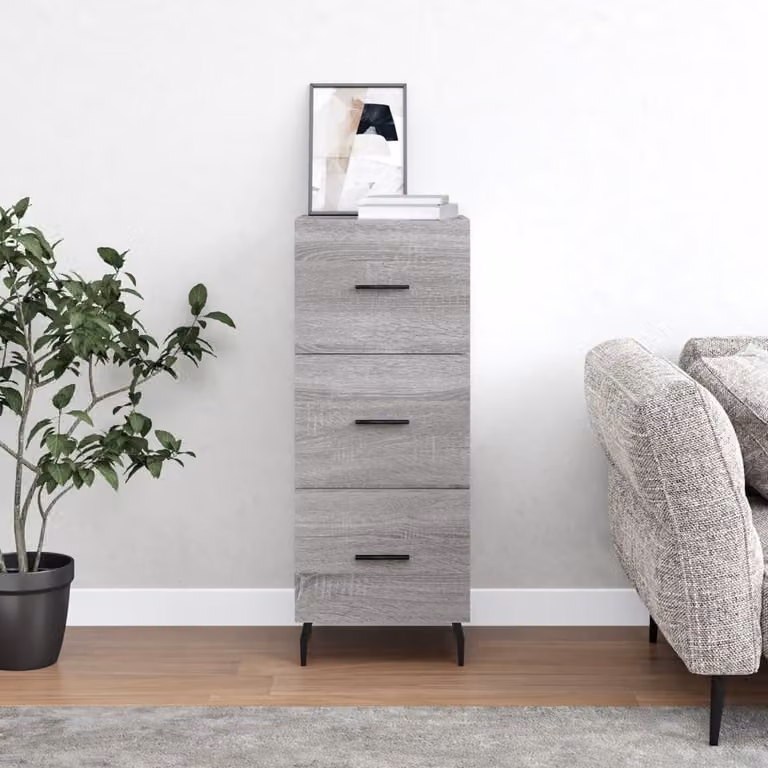 Credenza moderna vidaXL in legno e metallo, Grigio, L 34,5 cm x P 34 cm x H 90 cm
