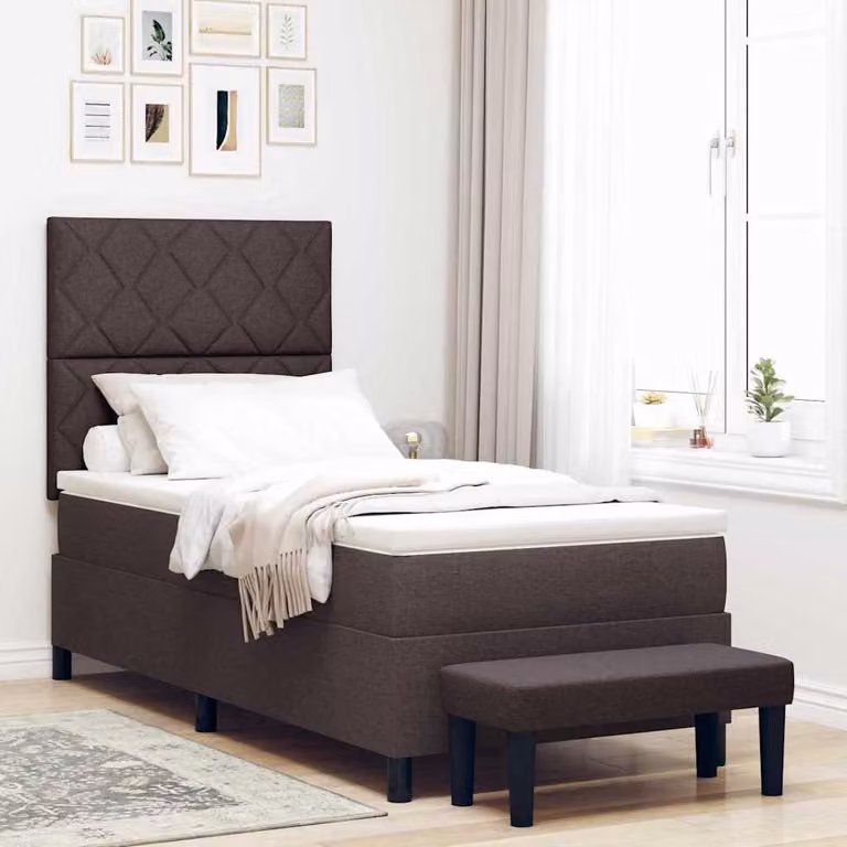 Maison Exclusive - Letto boxspring con testiera marrone scuro 100 x 200 cm in tessuto