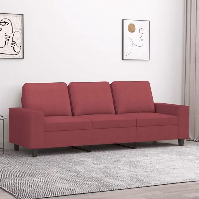 Divano a 3 Posti Rosso Vino 180 cm in Tessuto 359405