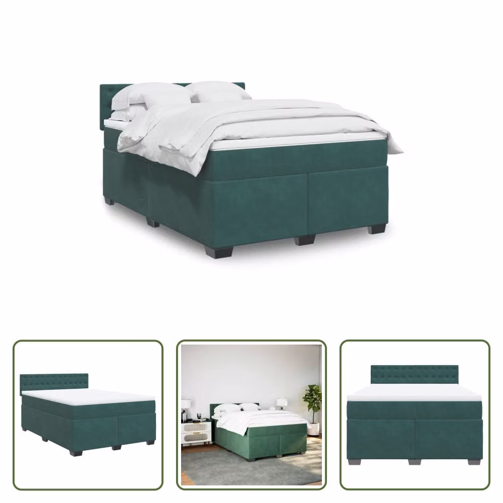 The Living Store Letto a molle con materasso verde scuro 140x190 cm in velluto