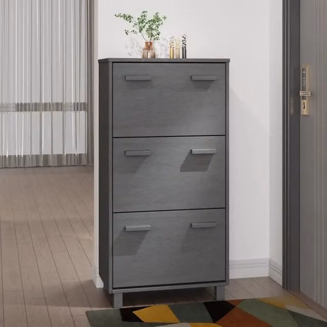 Scarpiera moderna vidaXL in legno di pino e MDF grigio opaco con vani a rullo, L: 59,5 cm, P: 35,0 cm, H: 117,0 cm – 1