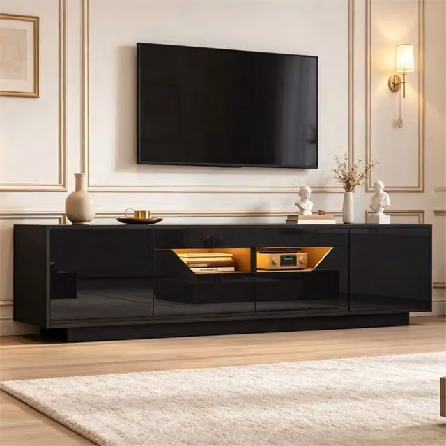 Mobile TV da terra con LED controllabili via app 2 cassetti 2 ante frontale lucido nero 180 × 40 × 45 cm