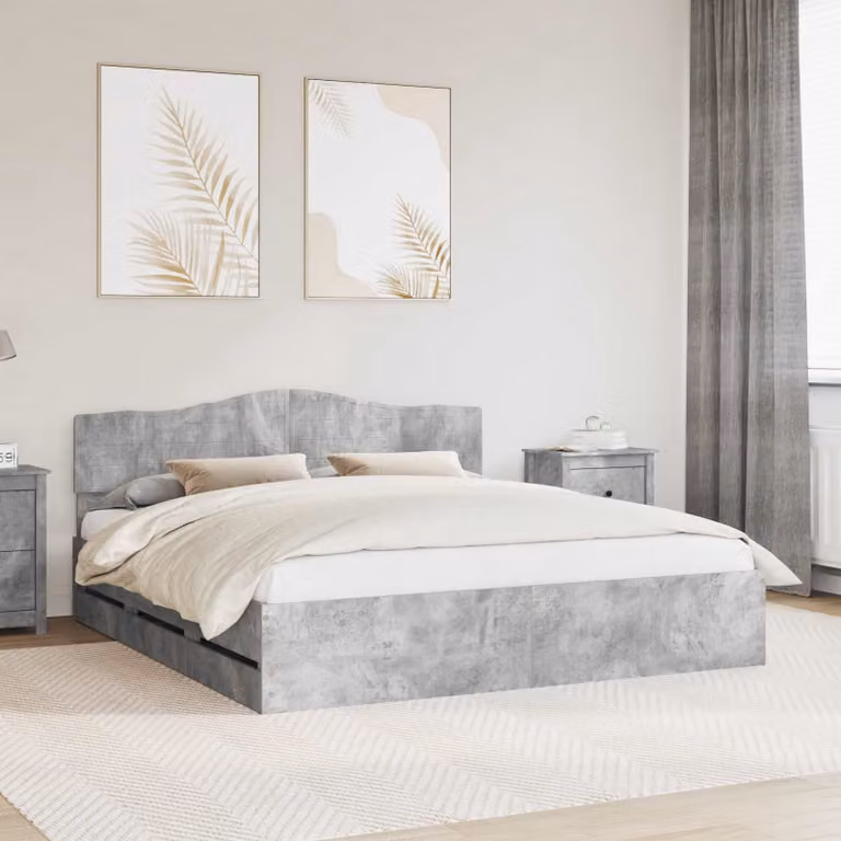 Struttura del letto con cassetto vidaXL in legno ingegnerizzato, Grigio, L: 180 cm, P: 200 cm, H: 206 cm