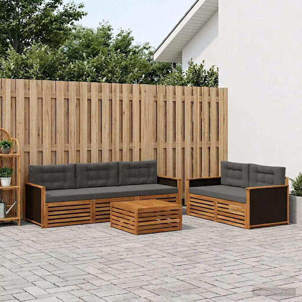 Set di divani da esterno vidaXL 6 pezzi in legno di acacia con tavolo da caffè, colore beige e antracite