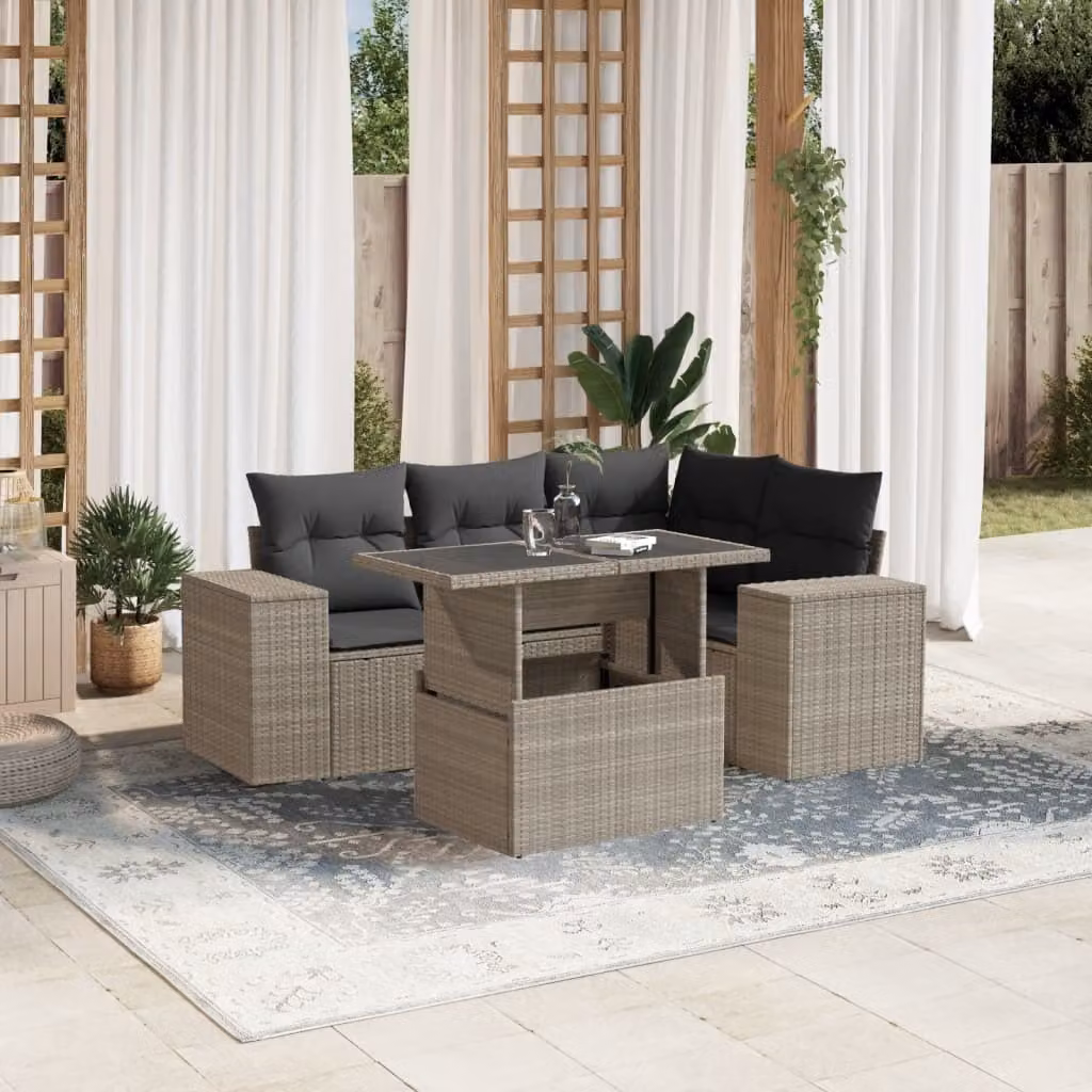 Maison Exclusive - Set Divano da Giardino 5pz con Cuscini Grigio Chiaro Polyrattan